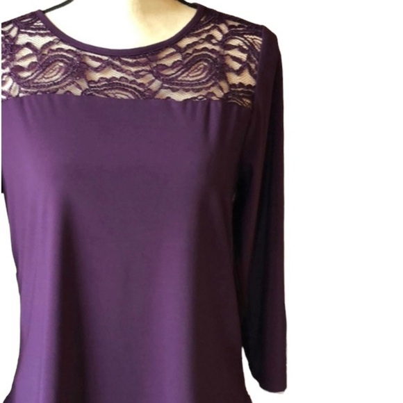 Claudia Richard Blouse Sheer Lace Neckline Size Medium Petite New With T… - Picture 1 of 7